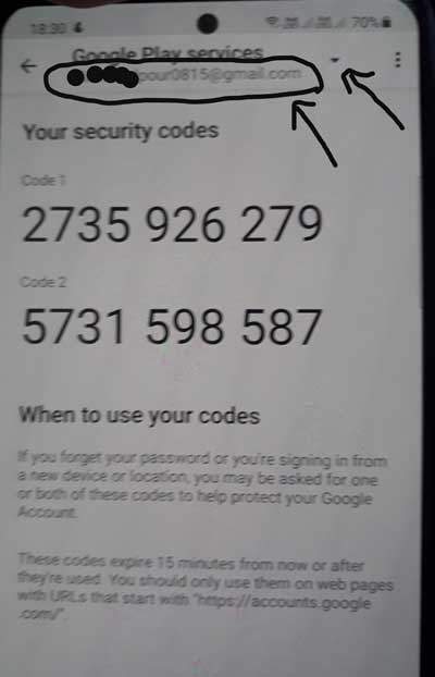 2 کد امنیتی گوگل